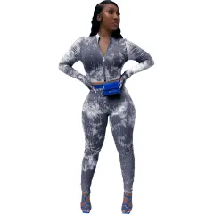 Tie-dye long-sleeved two-piece suit - Grey - View 1