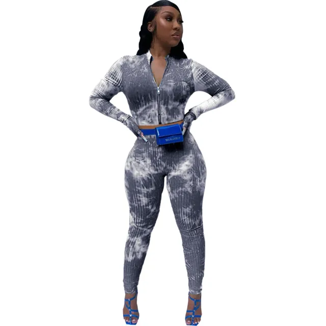 Tie dye long sleeved two piece suit Grey - Shop at LoveMi