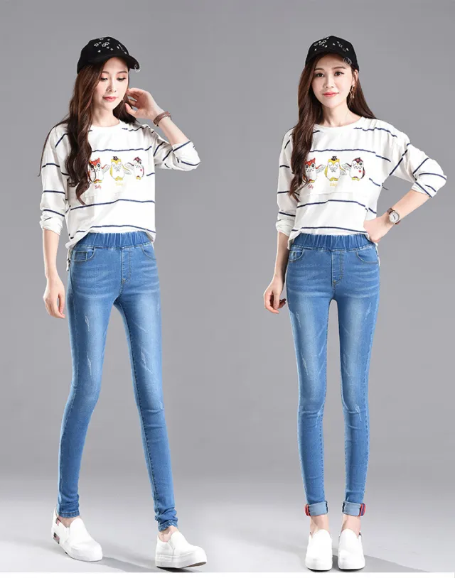 Plus size elasticized waist jeans Light Blue - Shop at LoveMi