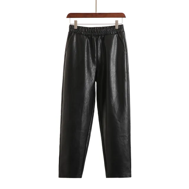 Autumn Winter Thicken Black PU Faux Pants Black - Shop at LoveMi