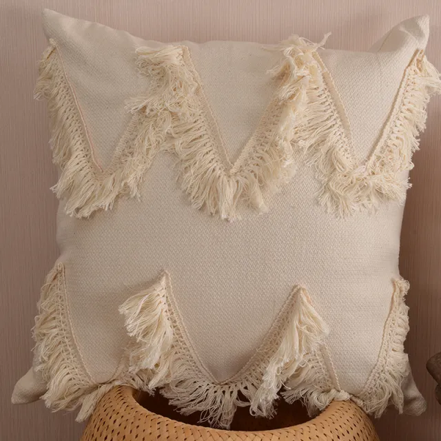 Moroccan style cotton tassel cushion pillow V Pattern - Shop at LoveMi