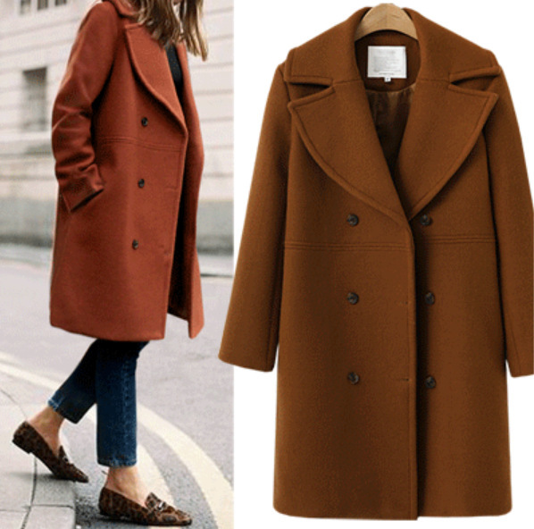 Plus size woolen overcoats for women's wear Brown - Shop at LoveMi