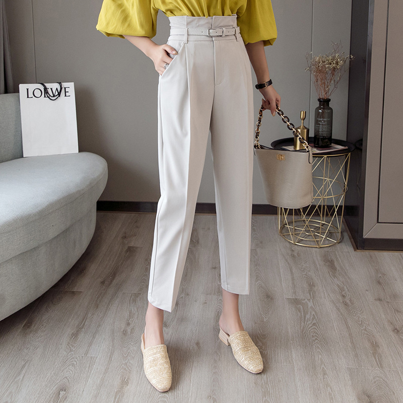 Flower Bud High Waist Cropped Feet Pants Apricot - Shop at LoveMi