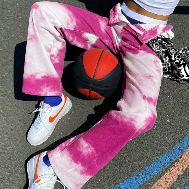Tie dye casual straight leg pants Pink - Shop at LoveMi