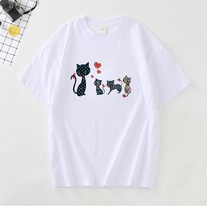 Loose Cat Pattern Cotton Summer T-shirt