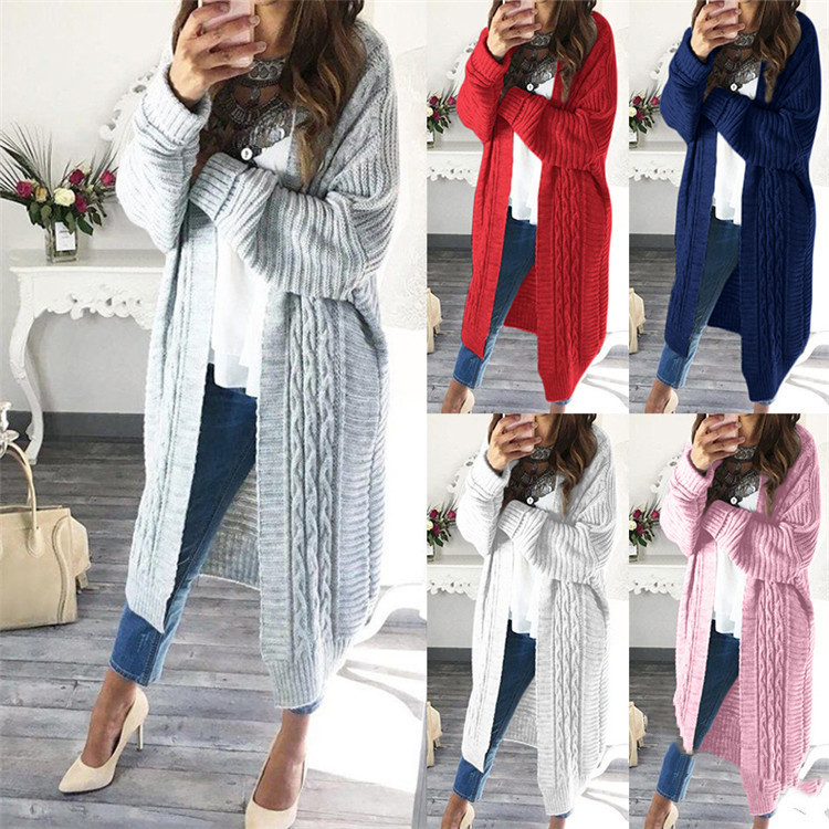 Mid-length knitted twist cardigan jacket
