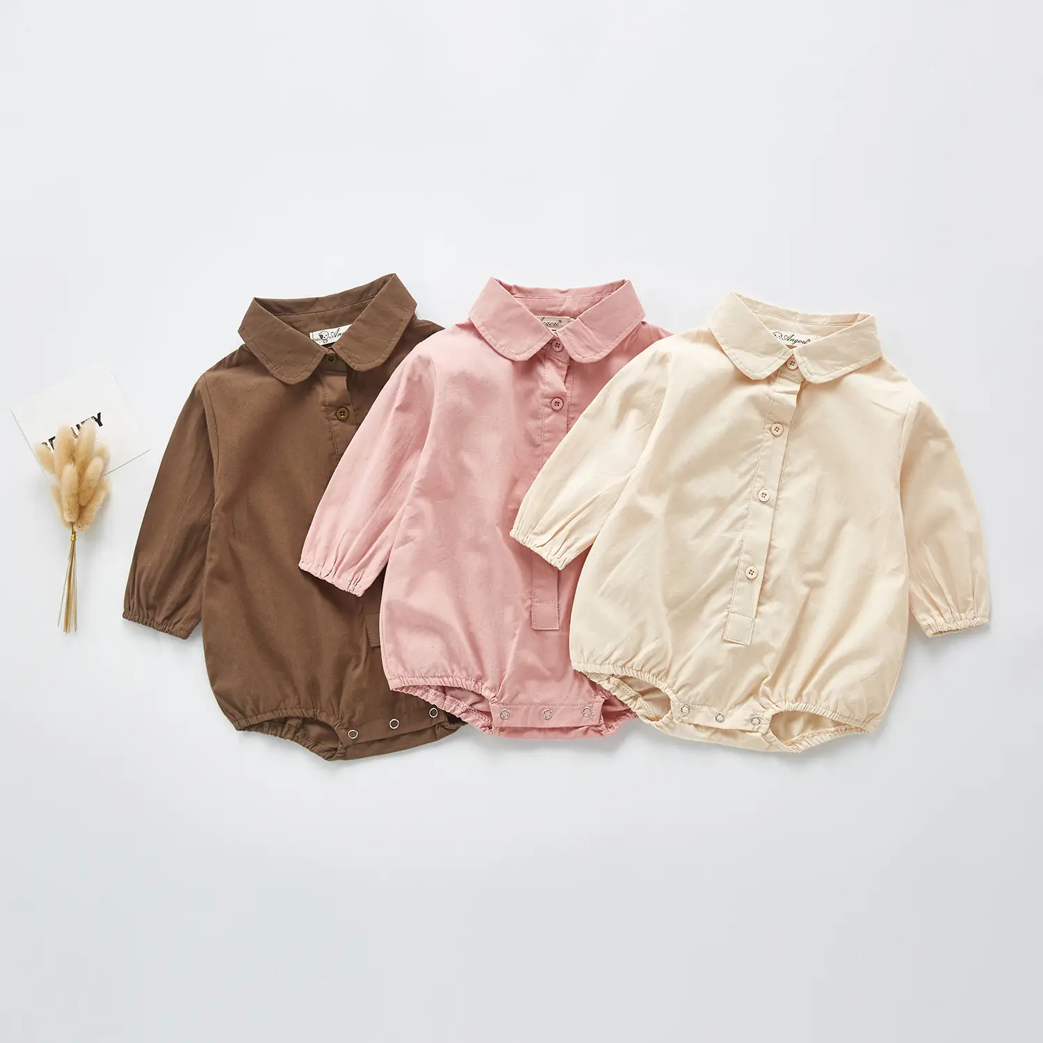 Long Sleeve Baby Bodysuit with Collar in Cotton