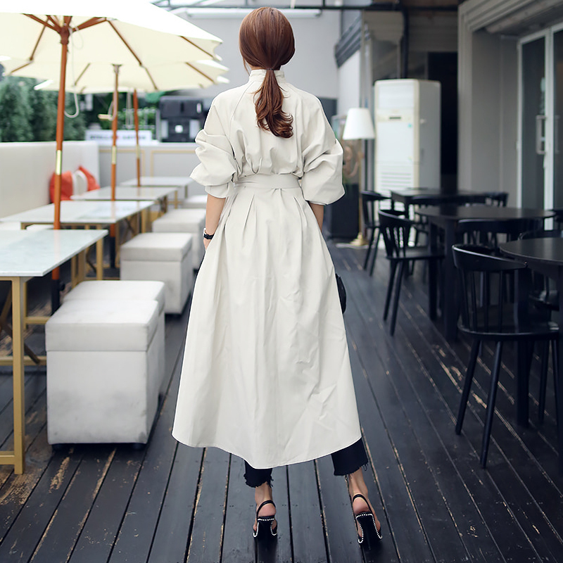 Mid-length windbreaker dress with waist