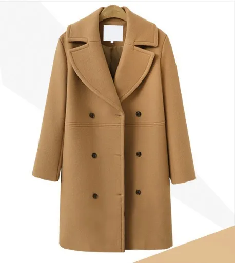Plus size woolen overcoats for women's wear Khaki - Shop at LoveMi