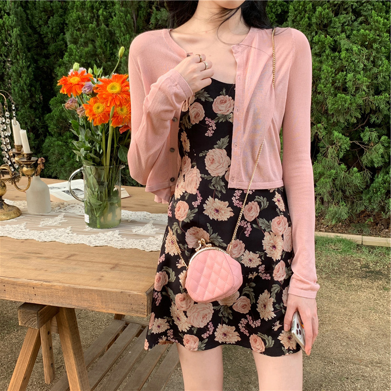 Retro two-piece sling floral dress