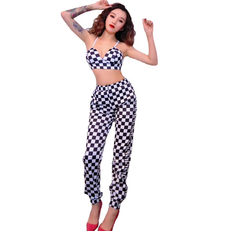 Sexy black and white female trendy suit