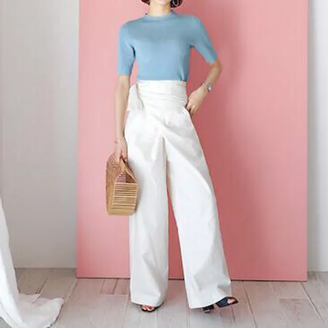 Summer High Waist Lace up Casual Flax Pants White - Shop at LoveMi
