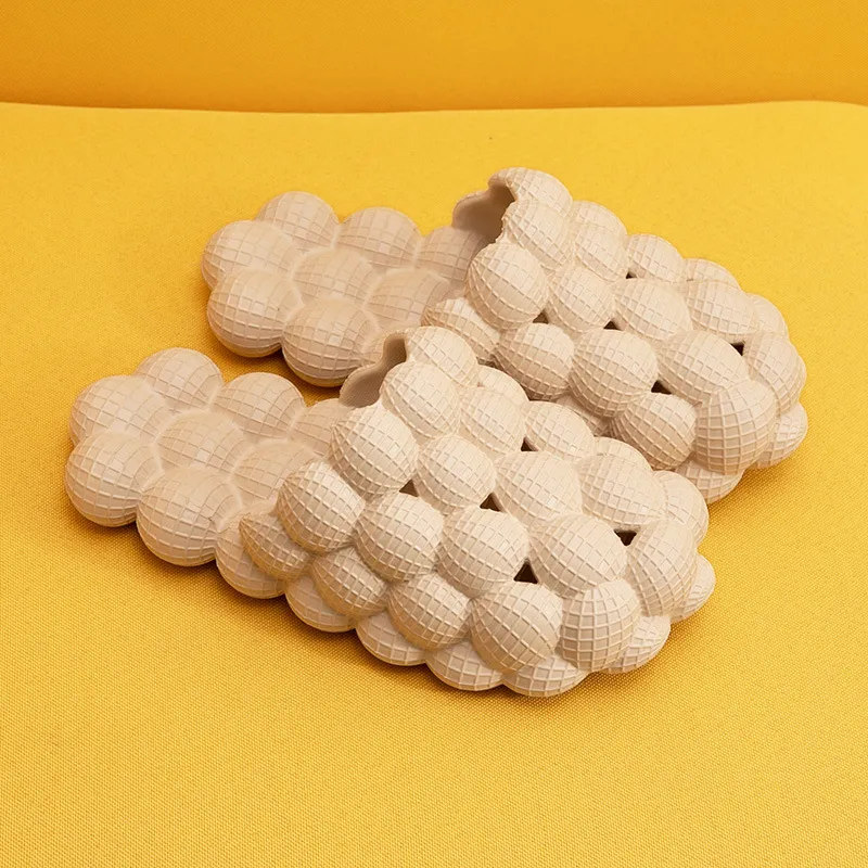 New Summer Fashion Massage Mesh Bubble Bathroom Slides Home Indoor Anti-Skid Shoes - Beige