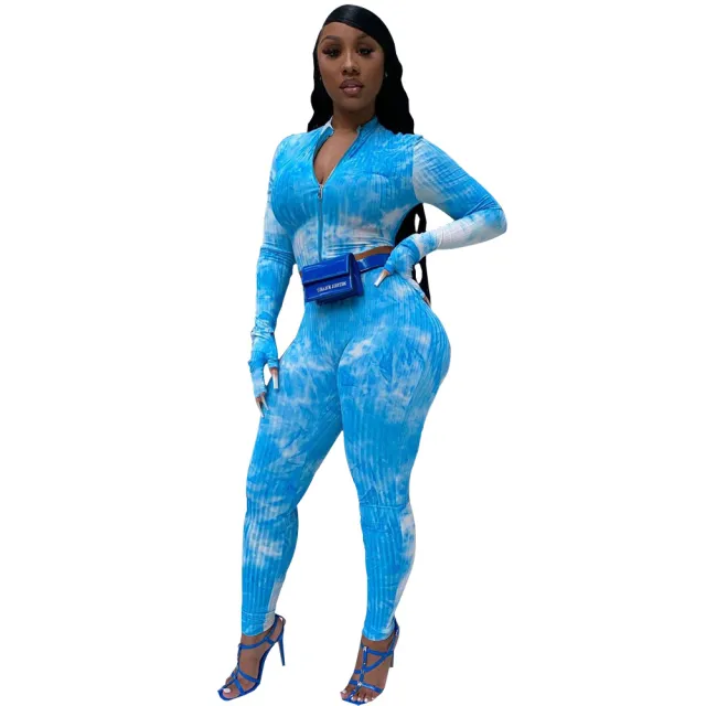 Tie dye long sleeved two piece suit Blue - Shop at LoveMi