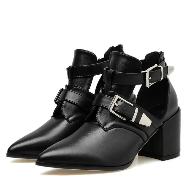 Net red hollow thick heel short boots Red - Shop at LoveMi