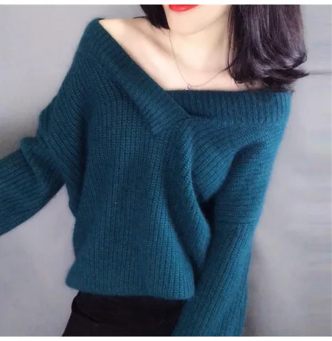 Winter Sweater Women Warm Oversized Pullovers Autumn V Neck