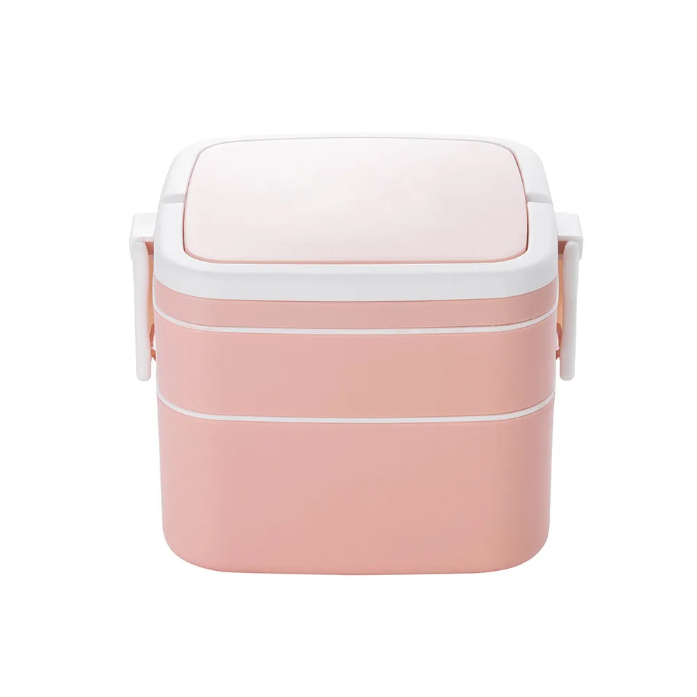 Double-layer portable lunch box with lid bento box - Pink