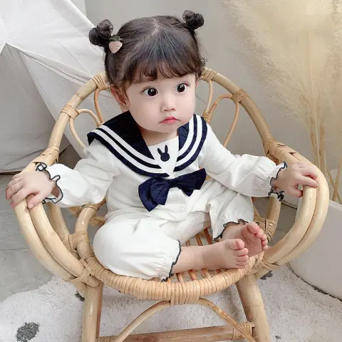 Girls Navy Collar Jumpsuit