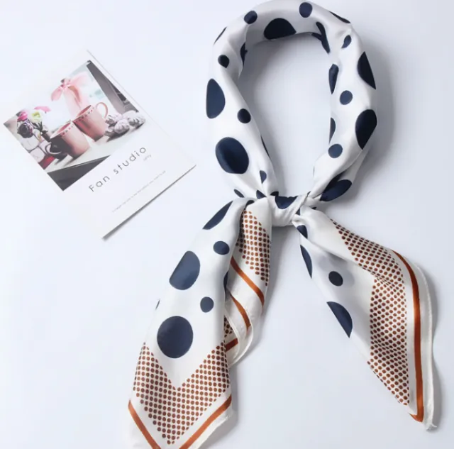 Women silk scarf square shawl hair neck dot print scarves White - Shop at LoveMi
