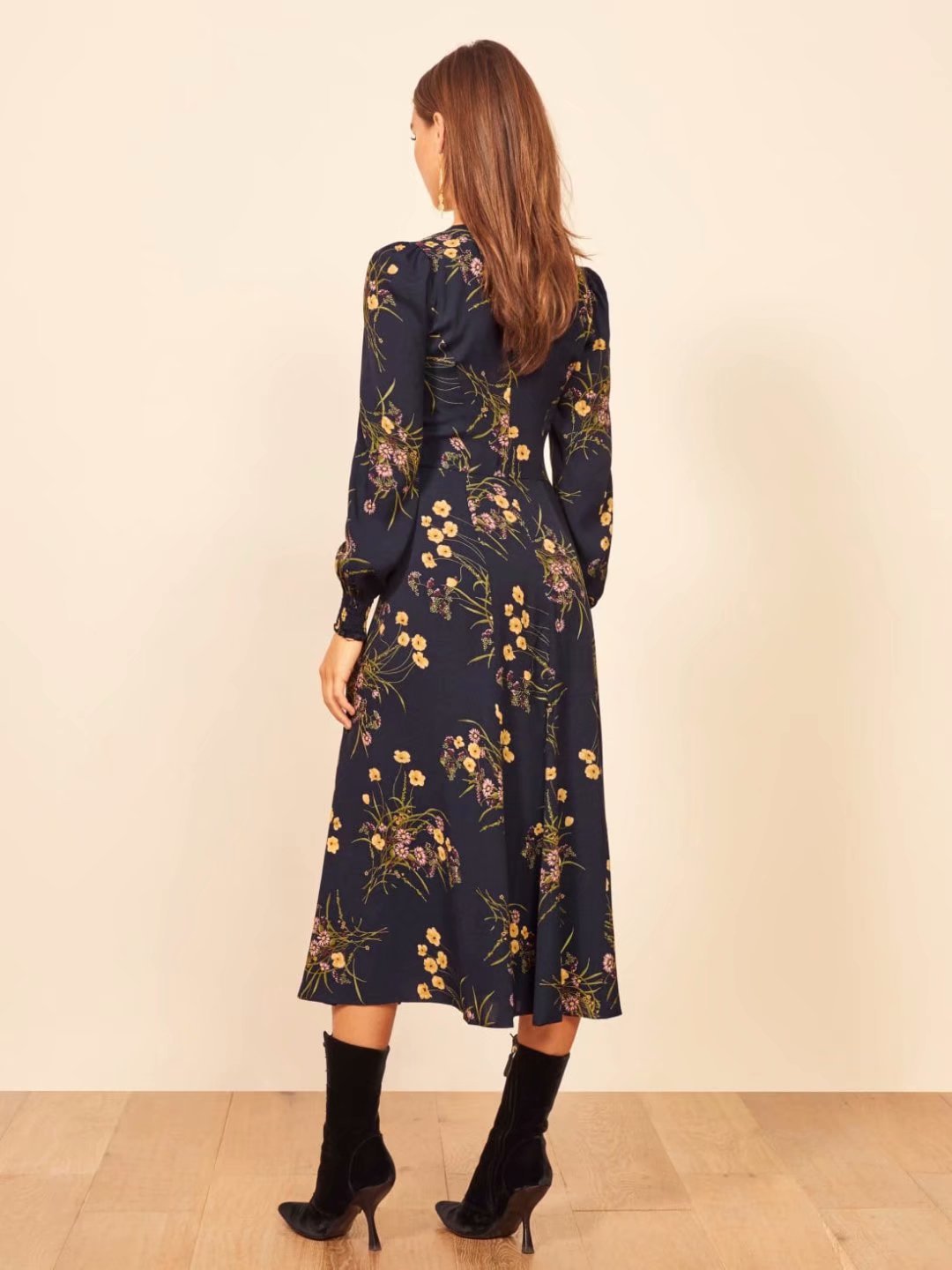Long sleeve side slit print dress