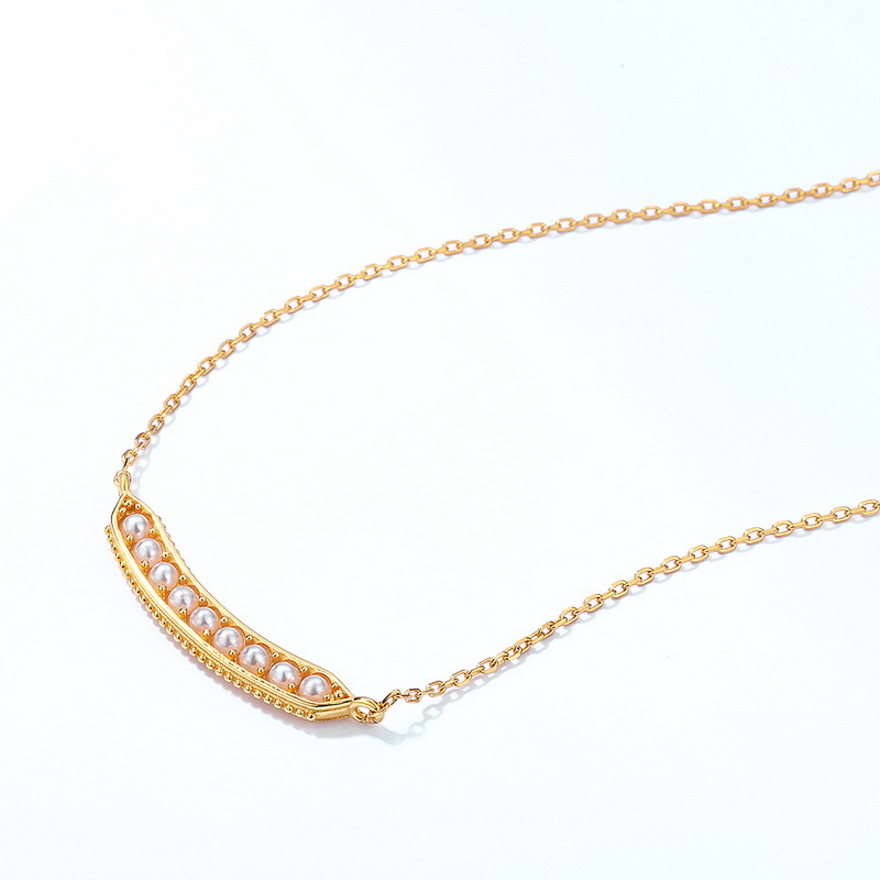 Shell beads pea pod sterling silver necklace