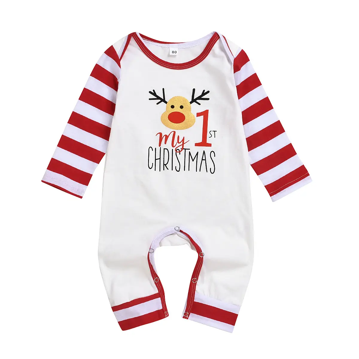 Baby Long-Sleeve Christmas Bodysuit with Deer Print — 110cm