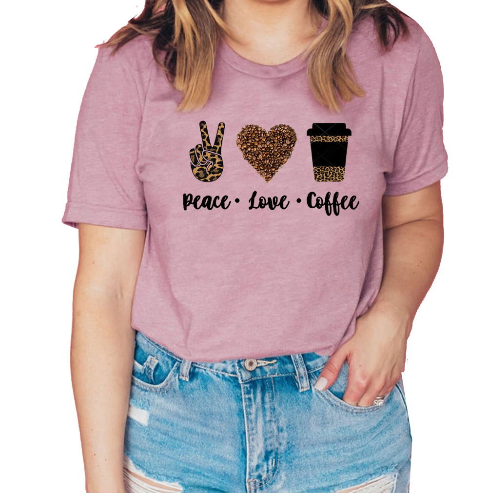 European and American peace love coffee T-shirt