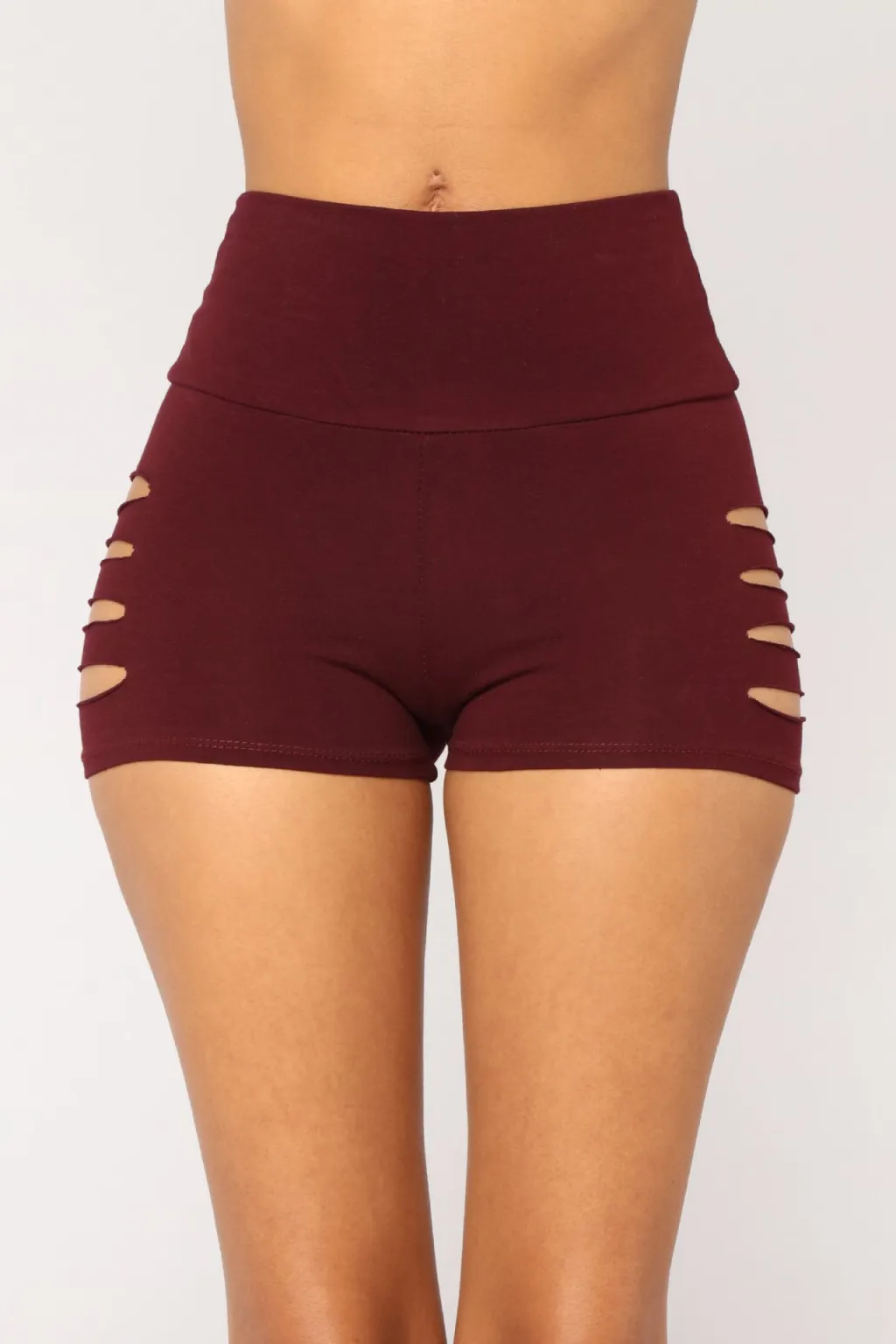 High-waist stretch-hole sweat shorts - Wine