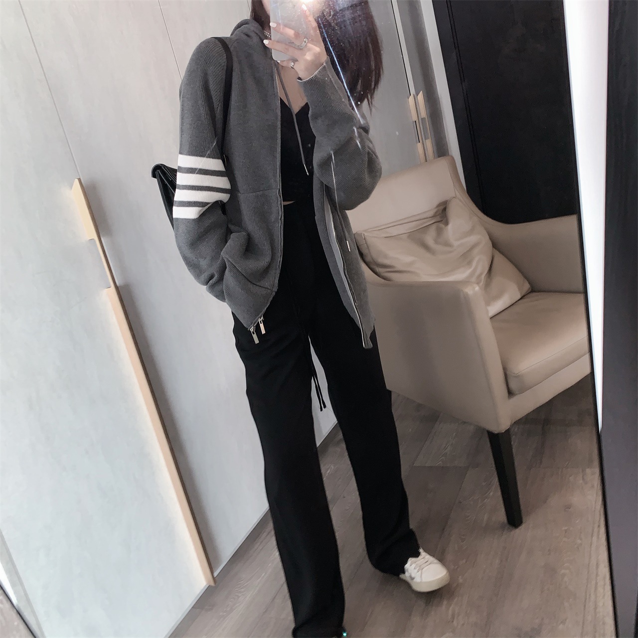 Black high waist drape trousers