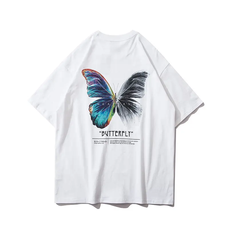 Loose butterfly printed T-shirt for lovers