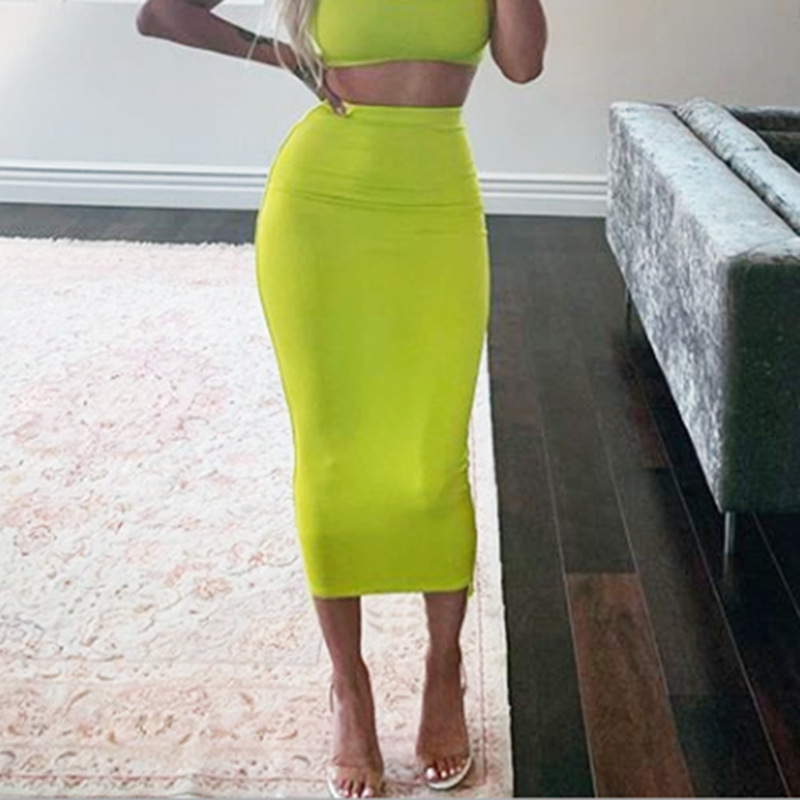 Women's autumn tight fitting hip skirt Fluorescent Green - Shop at LoveMi