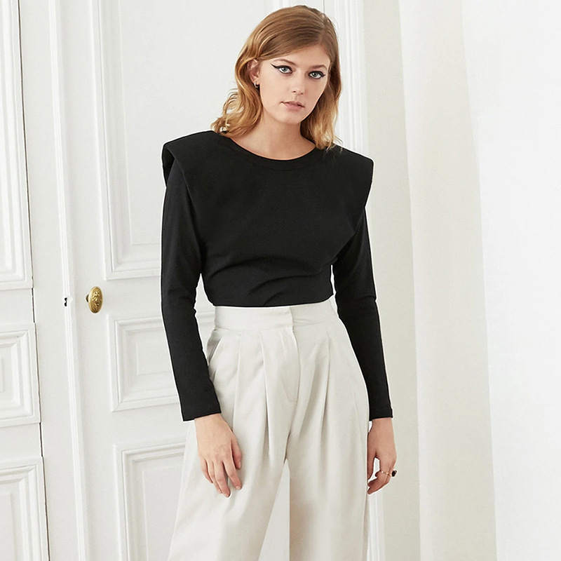 Shoulder pad high waist long sleeve top