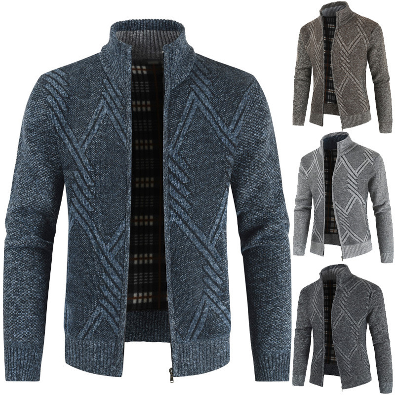 Men's casual stand collar cardigan sweater