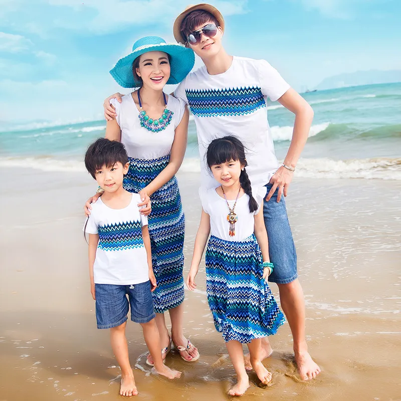 Parent-child beach dress T-shirt - Blue Coat