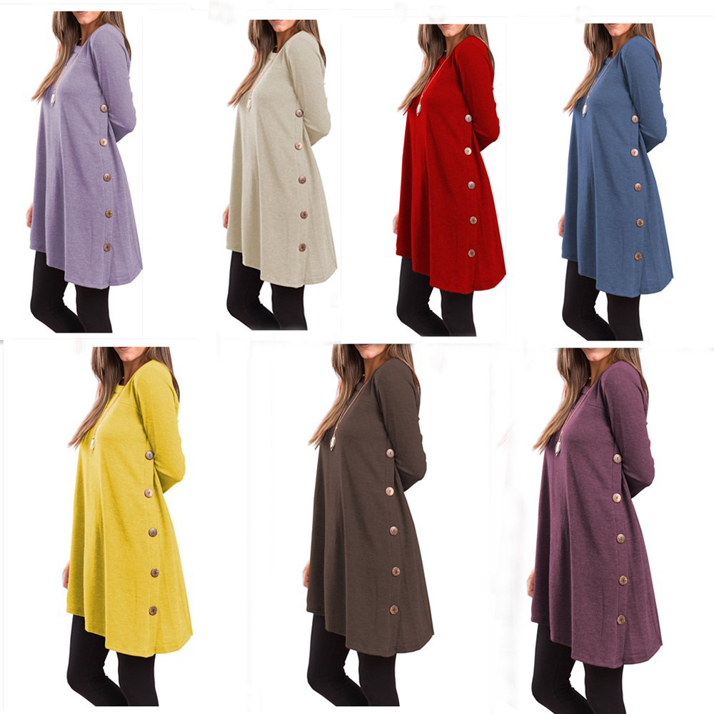 Long-sleeved irregular skirt buttons