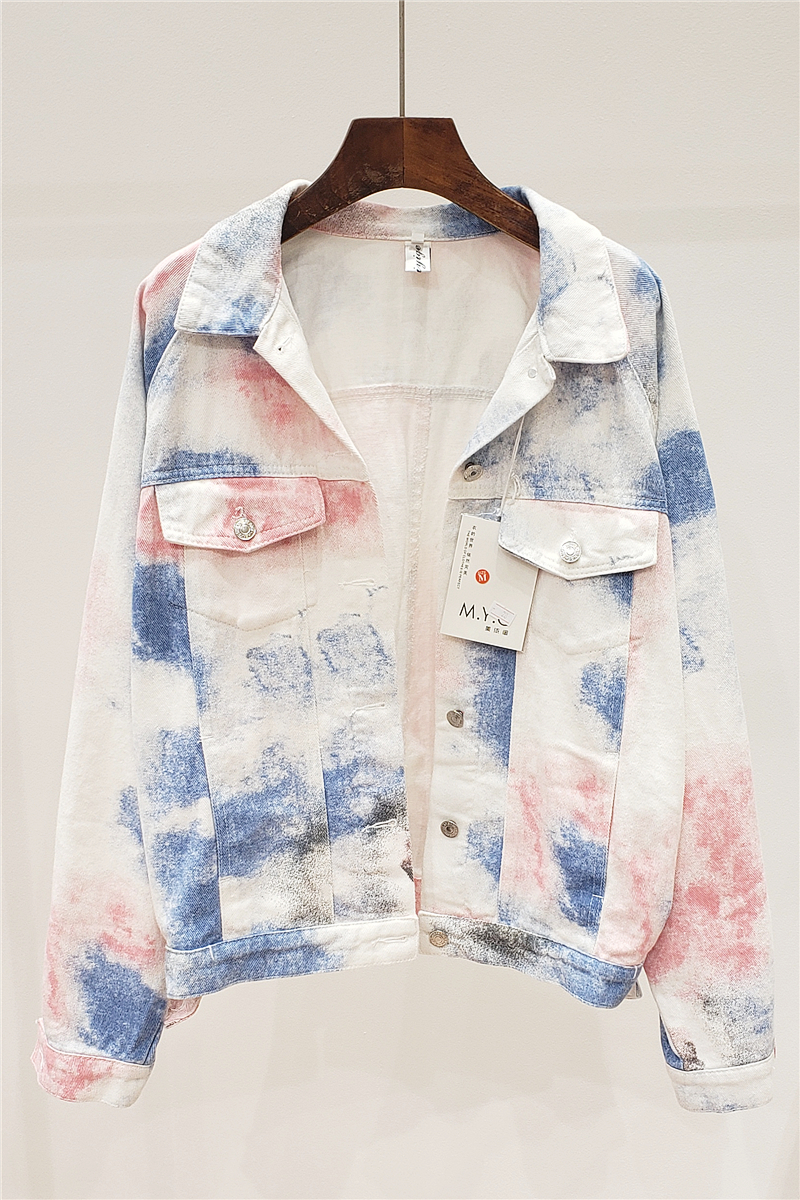 Watercolor hand painted tie-dye denim jacket