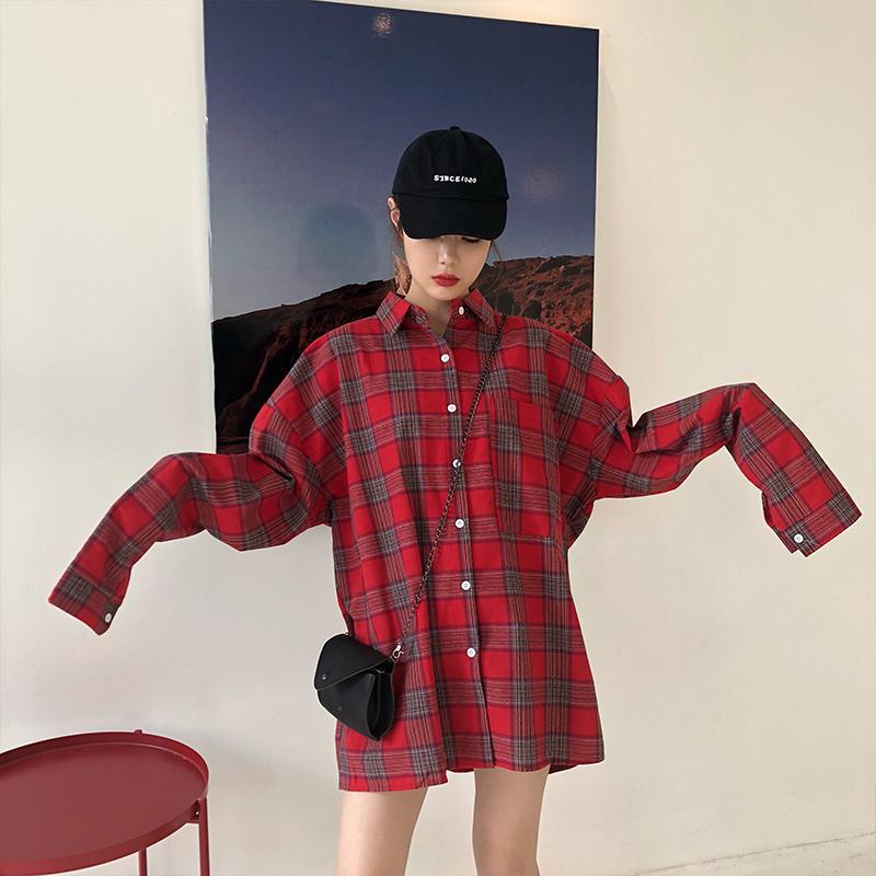 Mid-length plaid sun protection shirt
