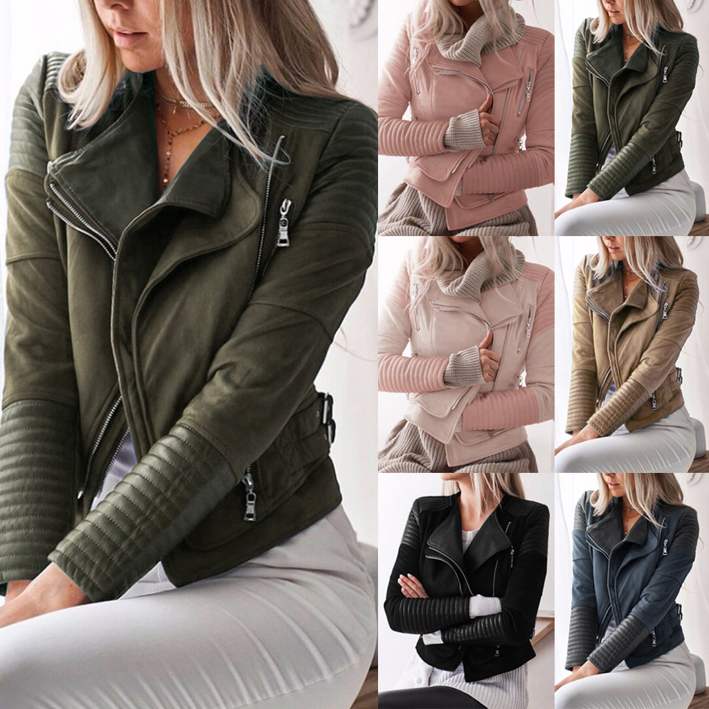 Women's zipper lapel jacket top