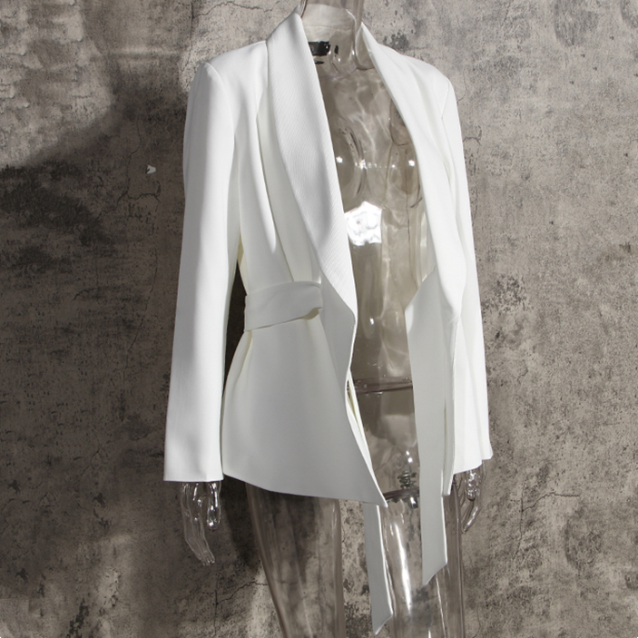 Blazer Pants Bandage White Blazer Coats High Waist Wide Leg Pants Vintage 2 Piece Set