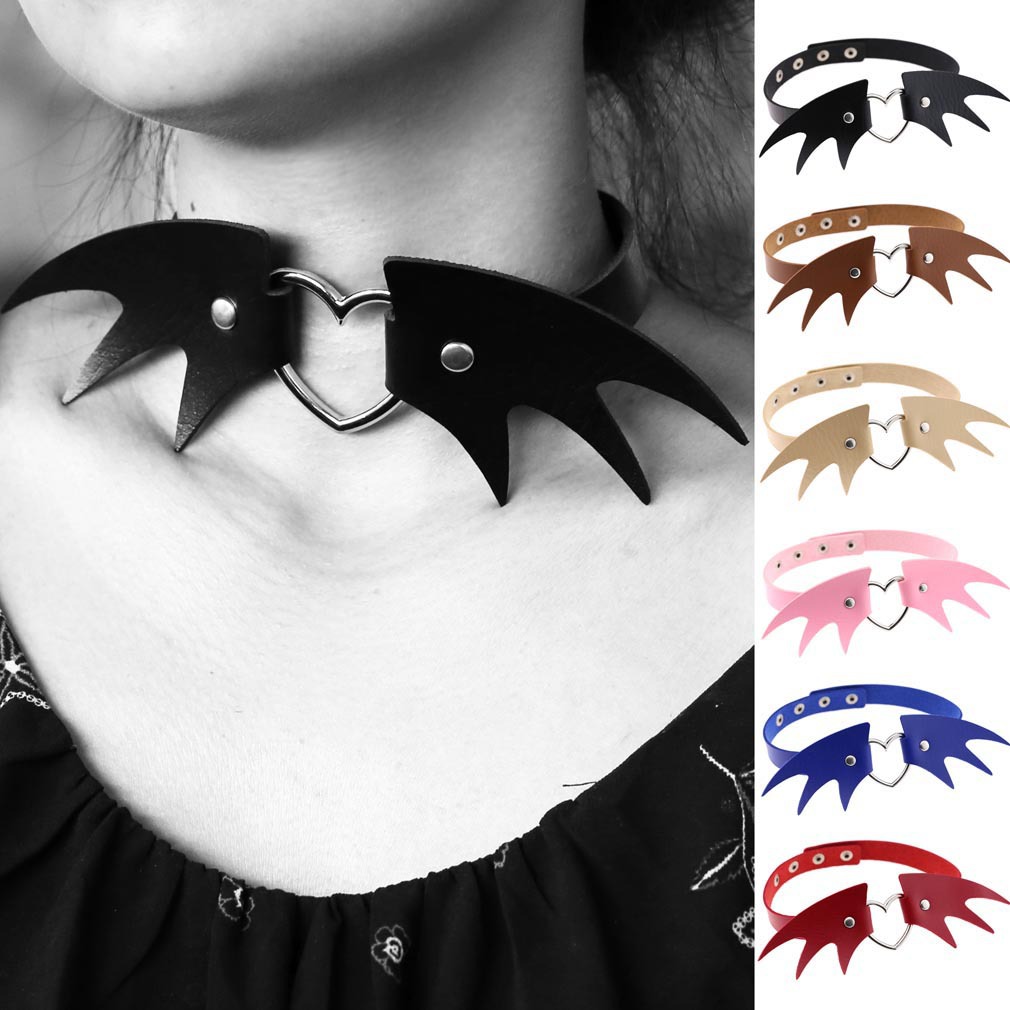Punk style little devil PU leather collar bone collar