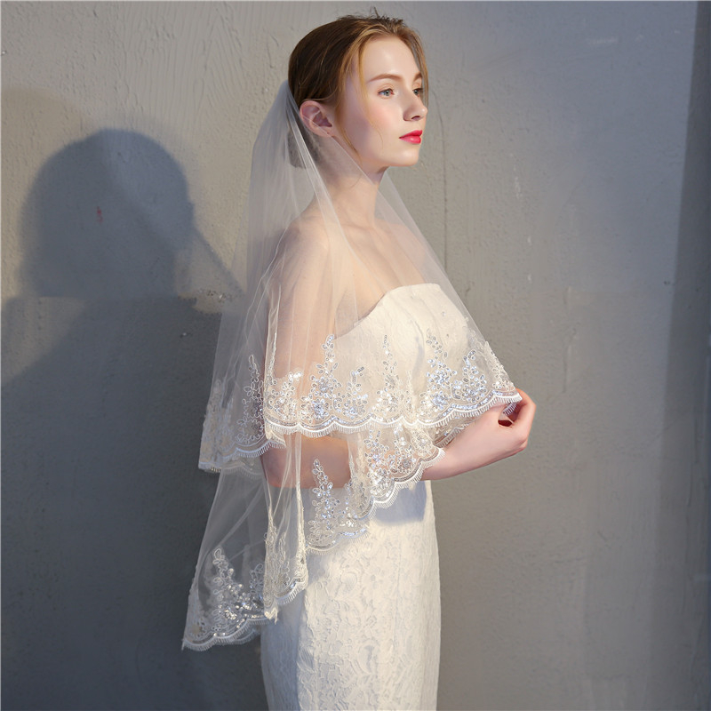 Sequined lace trim veil