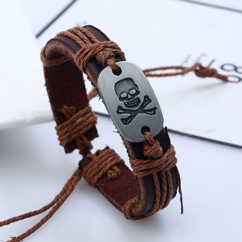 Skull alloy cowhide bracelet