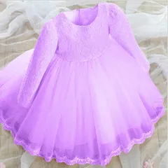 Lace princess dress girls summer dress - Purple - View 1