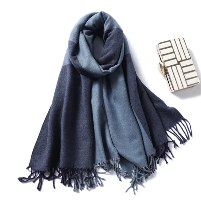 Ladies Fashion Color Block Scarf Navy Blue - Shop at LoveMi
