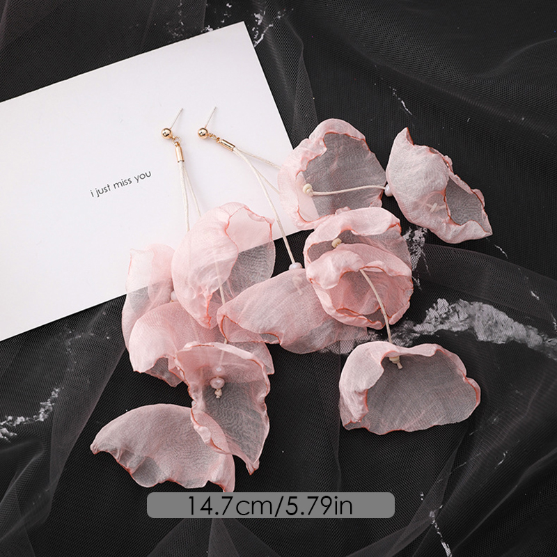Chiffon Handmade Flower Shape Drop Earrings