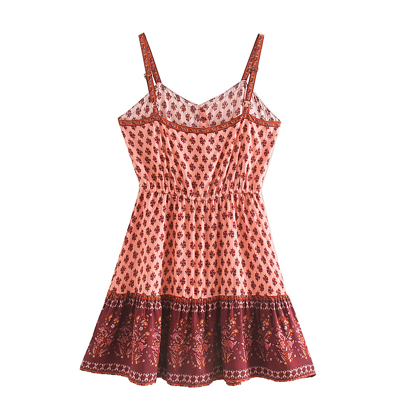 Rayon positioning print short sling dress