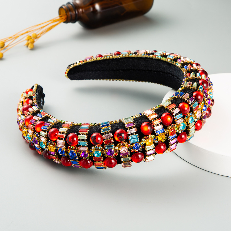 Baroque style colored rhinestone sponge headband