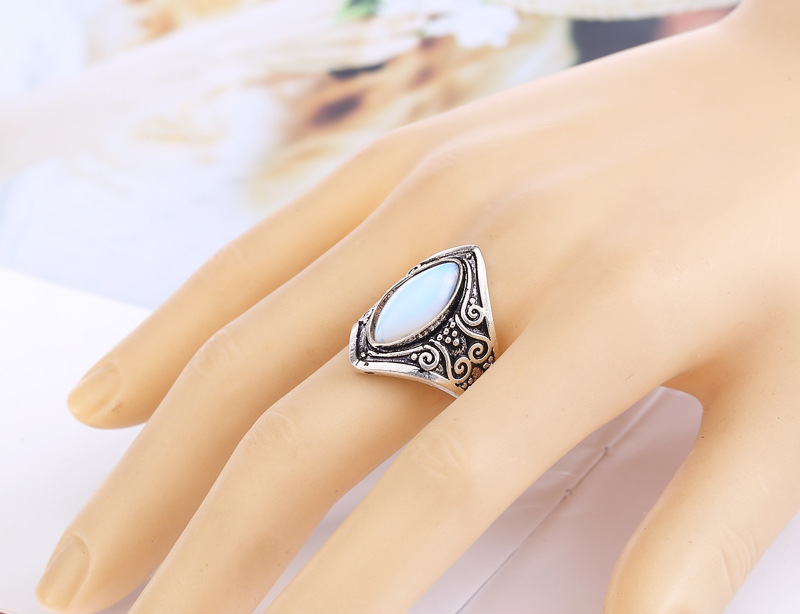 Moonstone Thai Silver Ring Punk Style Hand Jewelry