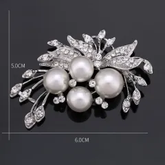 Rhinestone Pearl Brooch Pin - 5 Style Silver - View 1