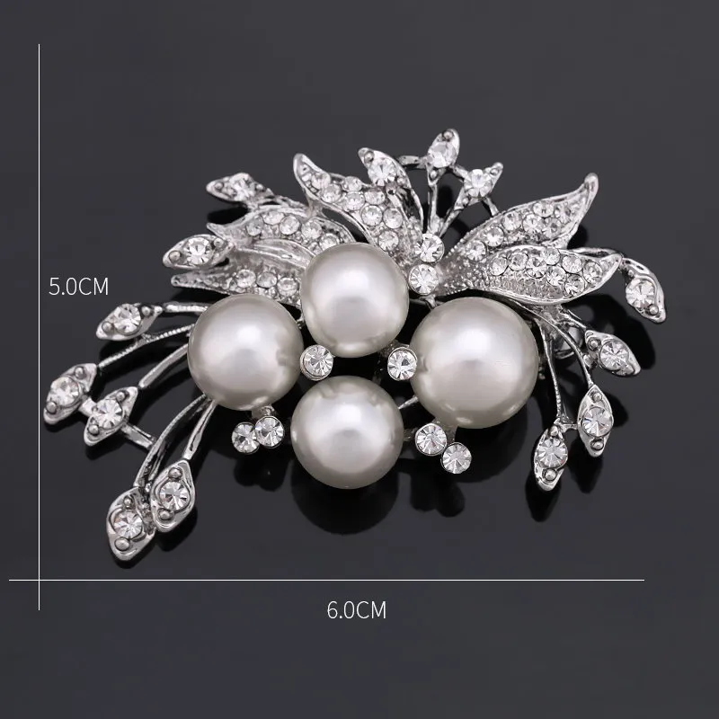 Rhinestone Pearl Brooch Pin - 5 Style Silver